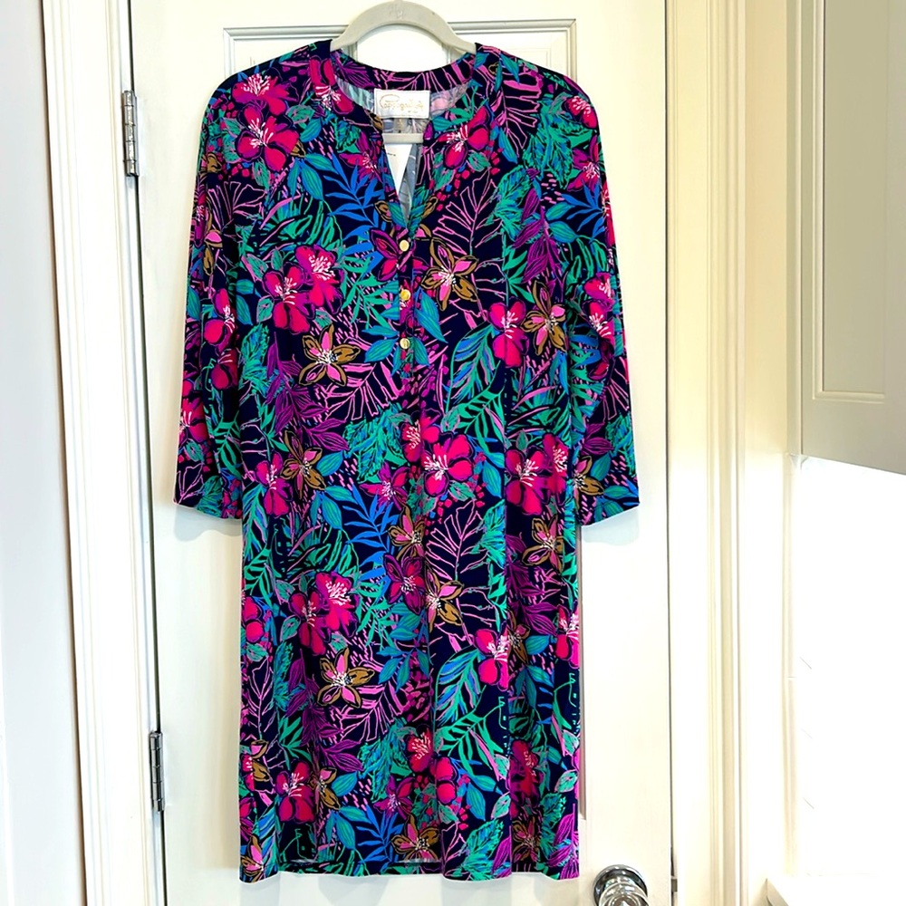 Pappagallo Navy Multi Tunic Polyester Work or Casual Dress sz.S NWT
